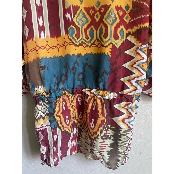 Silk Swim Cover Up Colorful Ethnic Tribal Boho Size 3X Tie Waist - Picture 6 of 8